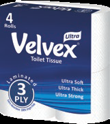 Velvex Toilet Tissue Printed 3Ply 4s Unwrapped